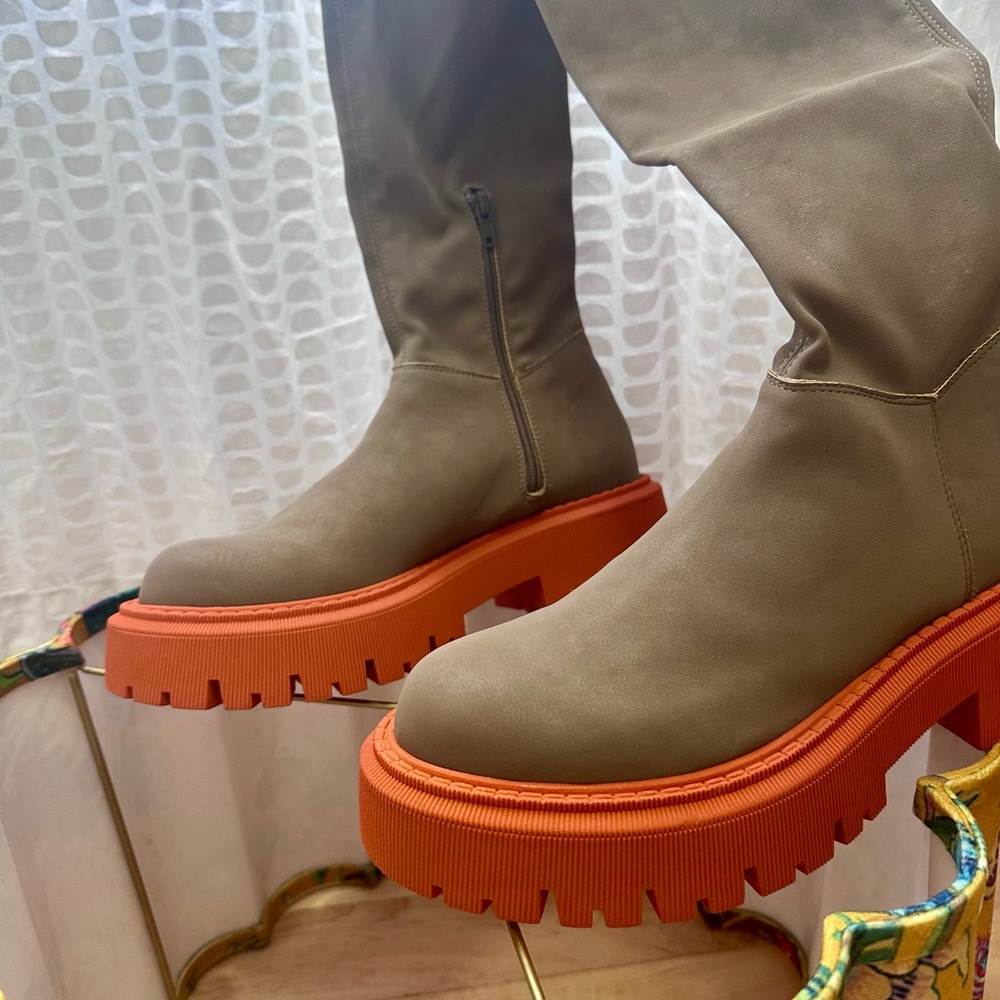FP Movement Taupe Heeled Boots with Orange Soles